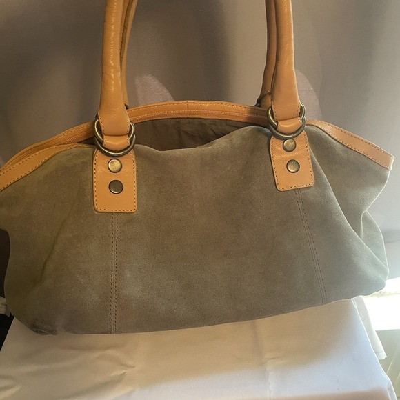 Sundance Medium Leather Suede Satchel Handbag Purse Olive Green Brown EUC - Picture 5 of 14